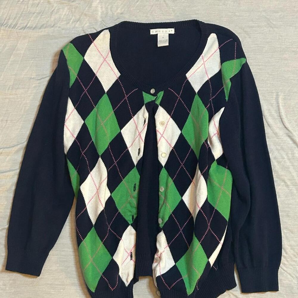 VINTAGE TWEEDS brand cardigan sweater size S 100% cotton